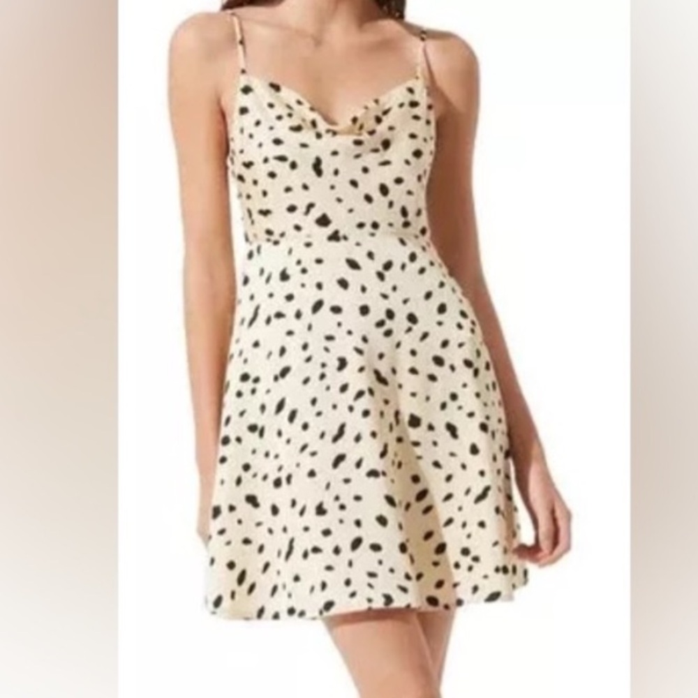 ASTR the Label Sasha Cream Animal Print Cowl Neck Sleeveless Mini Slip Dress Sm